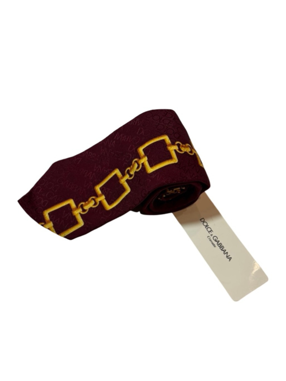 Dolce Gabbana Silk Tie Burgundy Gold Chain Print Luxury Designer Italy NWT